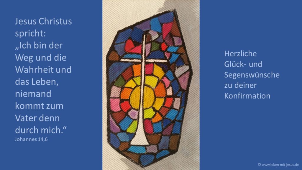 e-cards zur Konfirmation christliche e-cards e-cards mit Bibelversen e-cards mit Kreuz und buntem Fenster