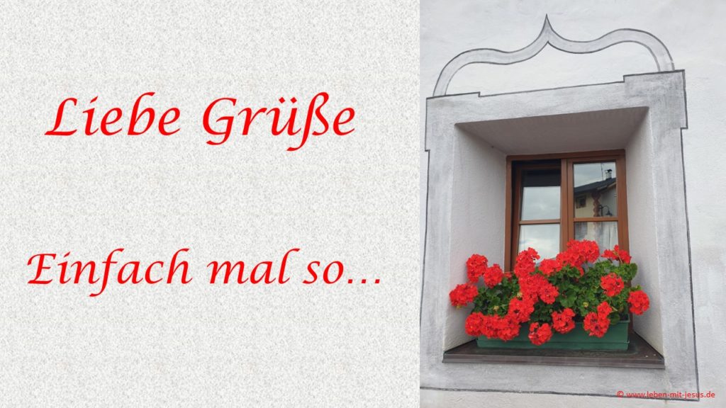 e-cards einfach mal so Grußkarte Liebe Grüße Geranien am Fenster Blumenfenster