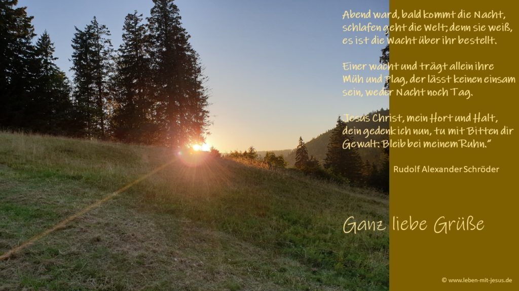 e-cards einfach mal so Abendgruß besonders schöne e-card Abendstimmung Sonnenuntergang im Südschwarzwald christliche e-card mit Liedtext Grußkarte