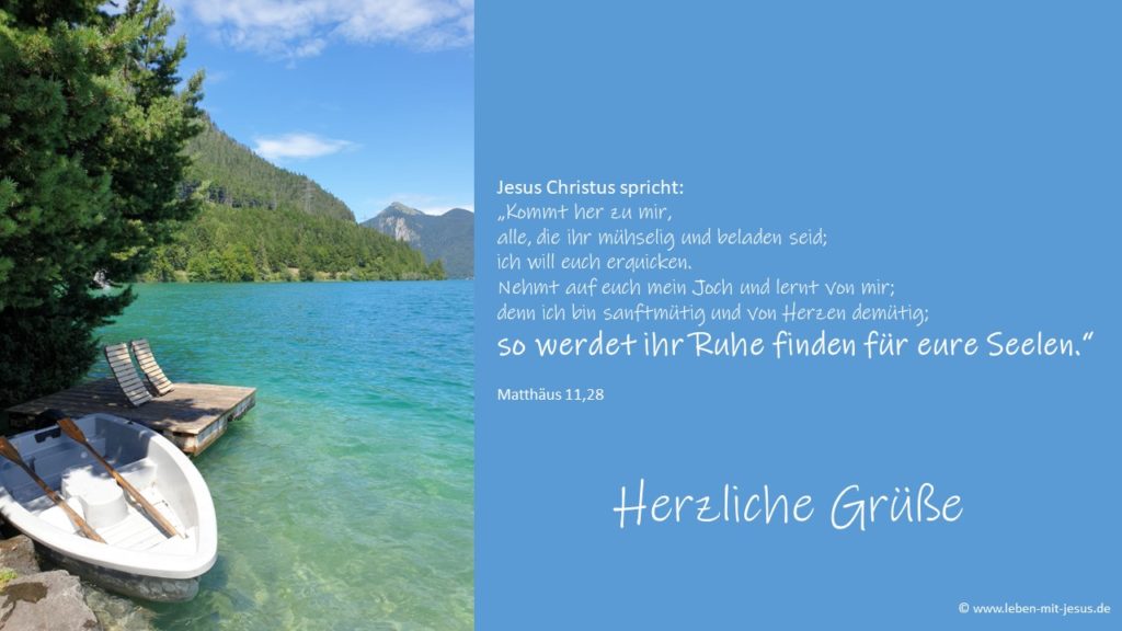 e-cards einfach mal so christliche e-cards mit Bibeltext Bibelvers besonders schöne e-cards mit Booten Walchensee in Oberbayern Grußkarte Herzliche Grüße