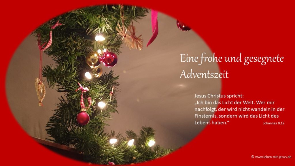 e-cards zum Advent Adventszeit stimmungsvolle e-card mit Tannenzweigen Tannengirlande Lichterkette christliche e-cards mit Bibelversen Bibelsprüchen Bibeltexten