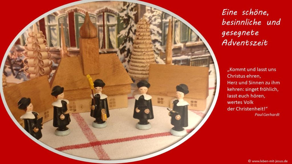 e-cards zum Advent Adventszeit christliche e-cards mit Bibeltexten Bibelversen Bibelsprüchen e-cards mit Holzfiguren stimmungsvolle e-cards mit Liedtexten Paul Gerhardt e-card mit Weihnachtslied