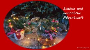 Home e-cards zum Advent Adventszeit sehr stimmungsvolle e-card mit Tannen und Lichterkette winterliche e-card christliche e-card Wintermotiv