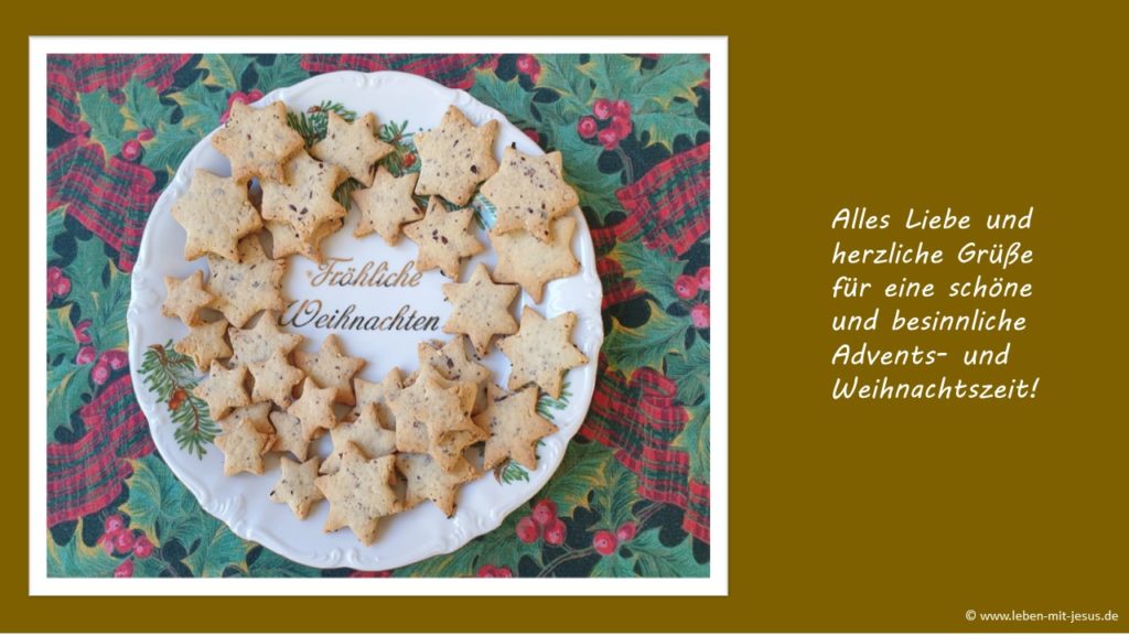 e-cards zu Weihnachten Weihnachtszeit e-card mit Keksen Keksteller christliche e-card mit Weihnachtslied Liedtext O du fröhliche
