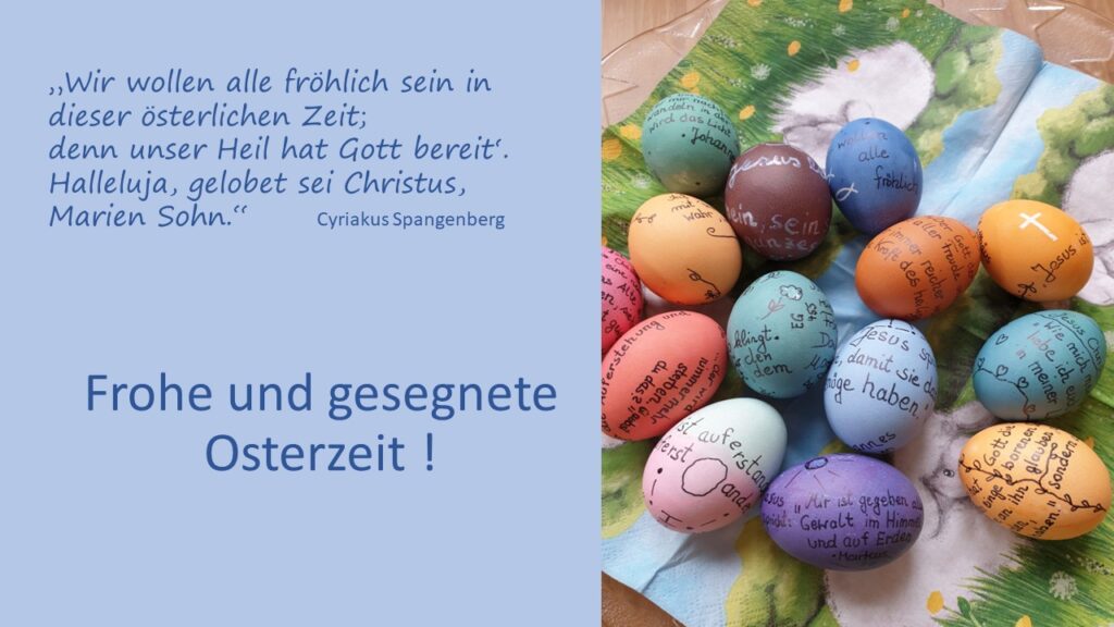 e-cards zu Ostern christliche e-cards mit Bibeltexten Bibelversen Bibelsprüchen Ostereier fröhliche e-cards beschriftete Ostereier Ostereier bemalen