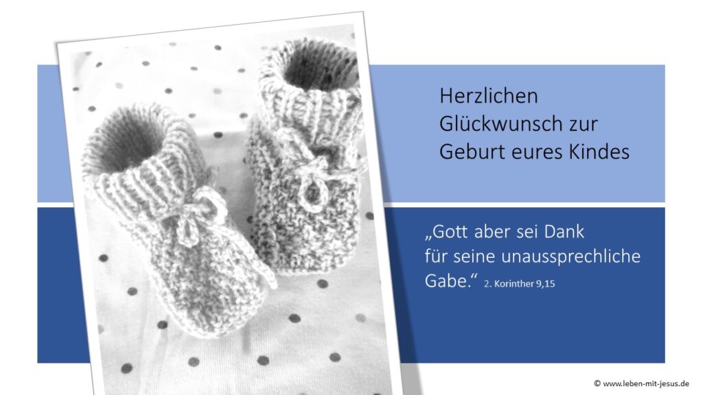 e-cards für verschiedene Anlässe christliche e-cards mit Bibeltexten Bibelversen Segenswünschen Glückwunschkarte zur Geburt eines Kindes besonders schöne e-cards mit Kinderschuhen gestrickte Kinderschuhe moderne e-cards nostalgische e-cards