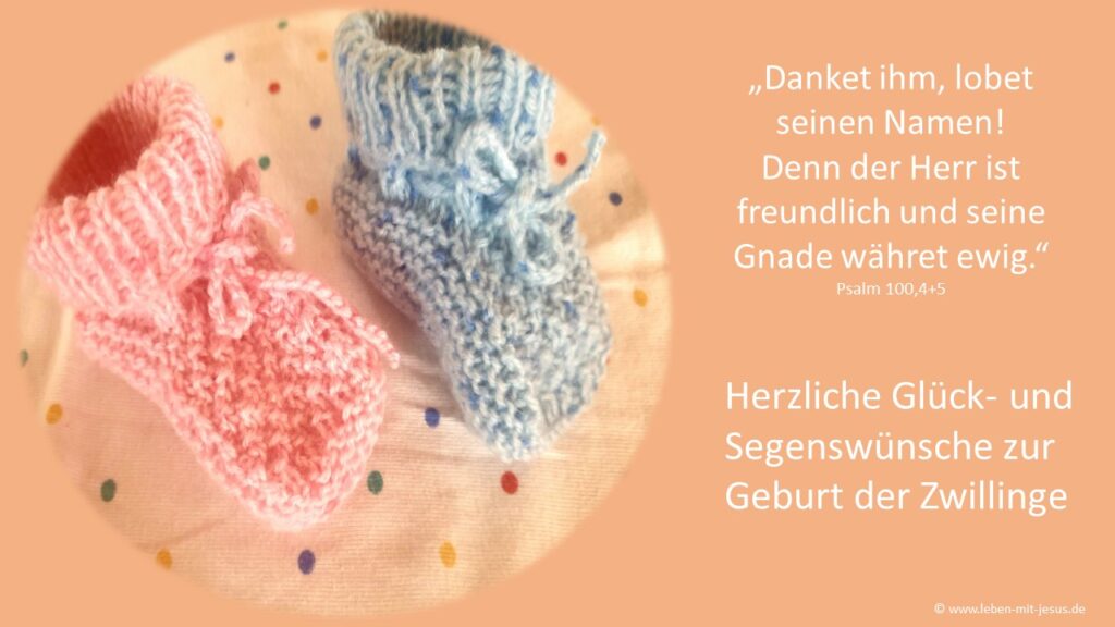 e-cards für verschiedene Anlässe christliche e-cards mit Bibeltext Bibelvers Segenswunsch Glückwunschkarte zur Geburt von Zwillingen besonders schöne und harmonische e-card mit Kinderschuhen und harmonischen Farben