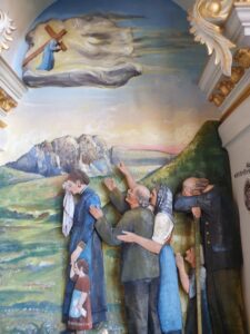 Glauben verstehen Themen des Glaubens Beten Klagen bitten Trauer Kirchenbild Kirche in Südtirol Alta Badia Wandbild Hilfe von Jesus 