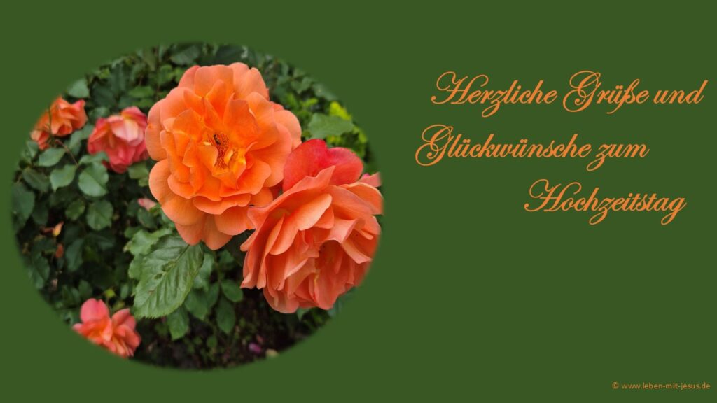e-cards zur Hochzeit Hochzeitstag Glückwünsche besonders schön gesaltet mit Rosen orange