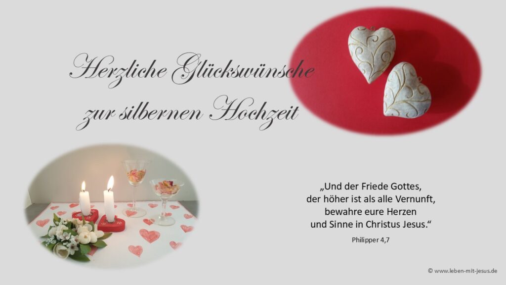 e-cards zur Hochzeit Silberhochzeit Ehejubiläum 25. Hochzeitstag besonders liebevoll schöne e-cards christliche e-cards mit Bibeltexten Bibelversen Segenswünsche Segenstexte Glückwünsche Kerze Herzen