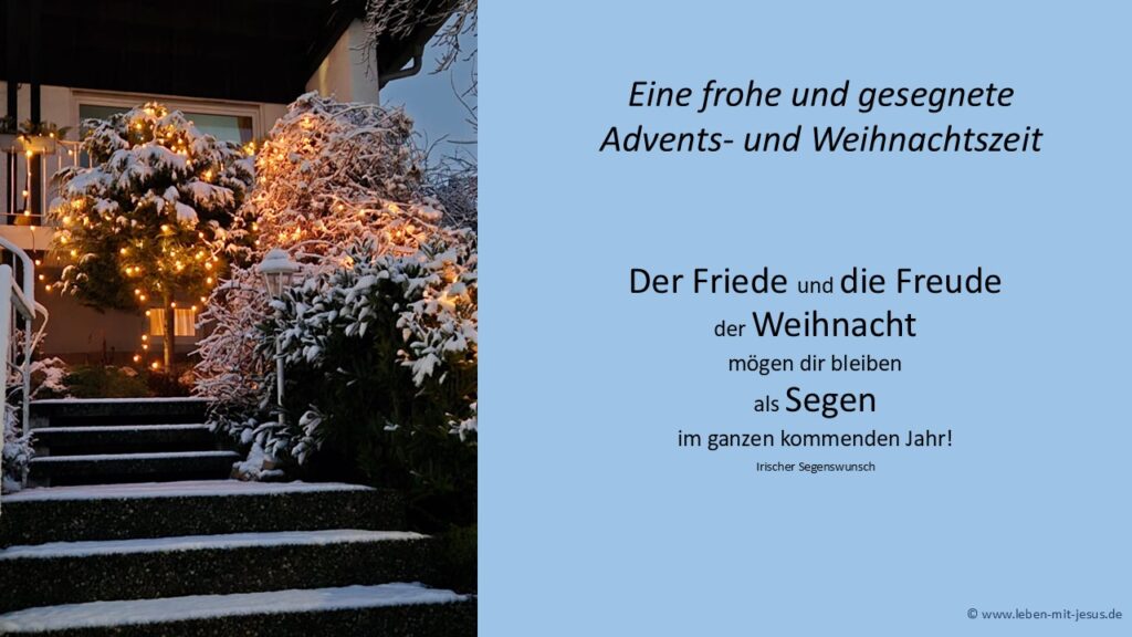 e-card zu Weihnachten Weihnachtsgruß Adventsgruß Grußkarte christliche e-card mit irischem Segensvers Segen christliche e-cards besonders schöne besinnliche stimmungsvolle e-card zu Weihnachten mit Schnee und Lichter Lichterkette
