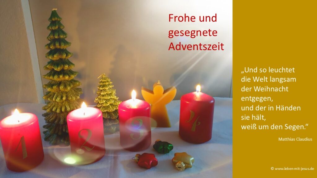 e-cards zur Adventszeit Advent Adventskerzen 1 2 3 4 vier Kerzen Segensvers christliche e-cards Matthias Claudius Gedicht besonders schöne e-cards stimmungsvolle e-cards hoffnungsvolle e-cards in schönen Farben